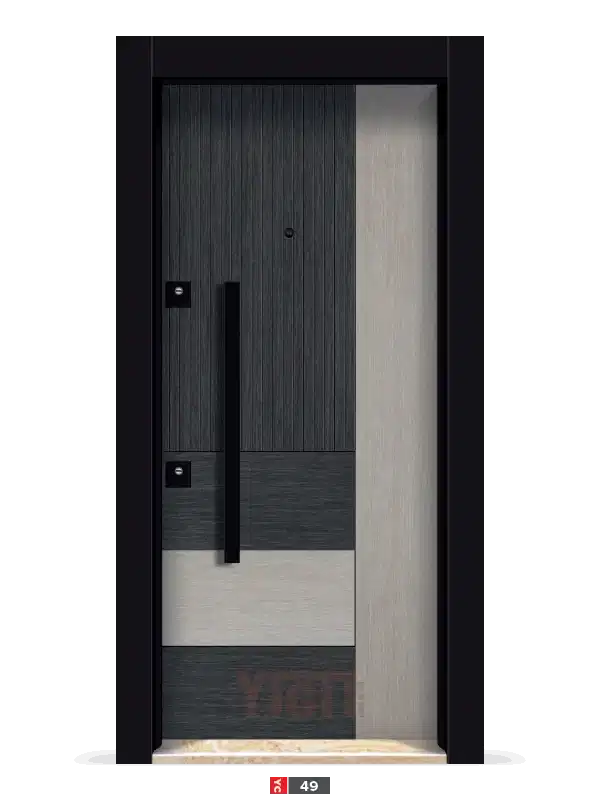 Beyaz çelik kapı, dikey siyah çizgili