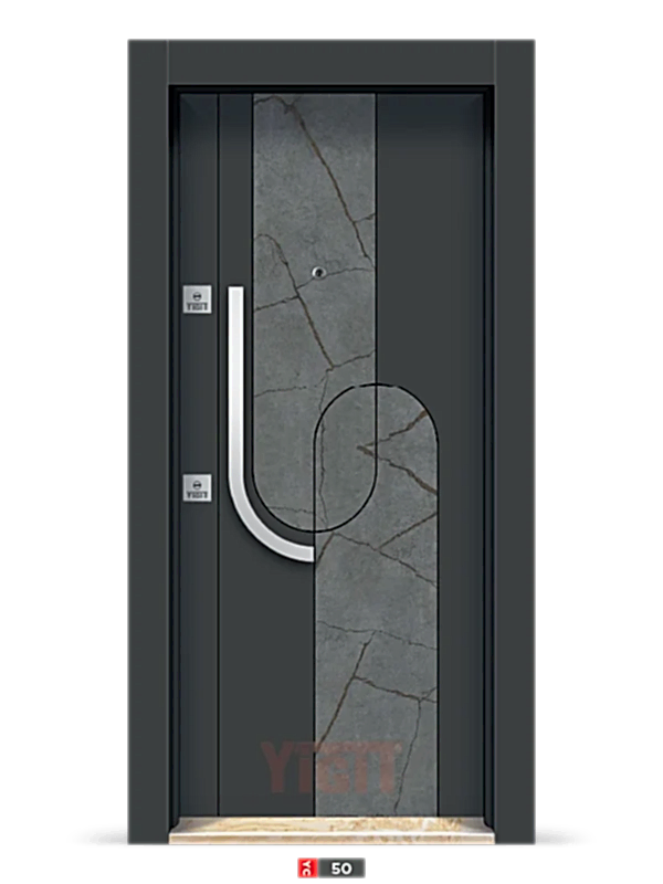 Koyu renkli çelik kapı, dalgalı desenli