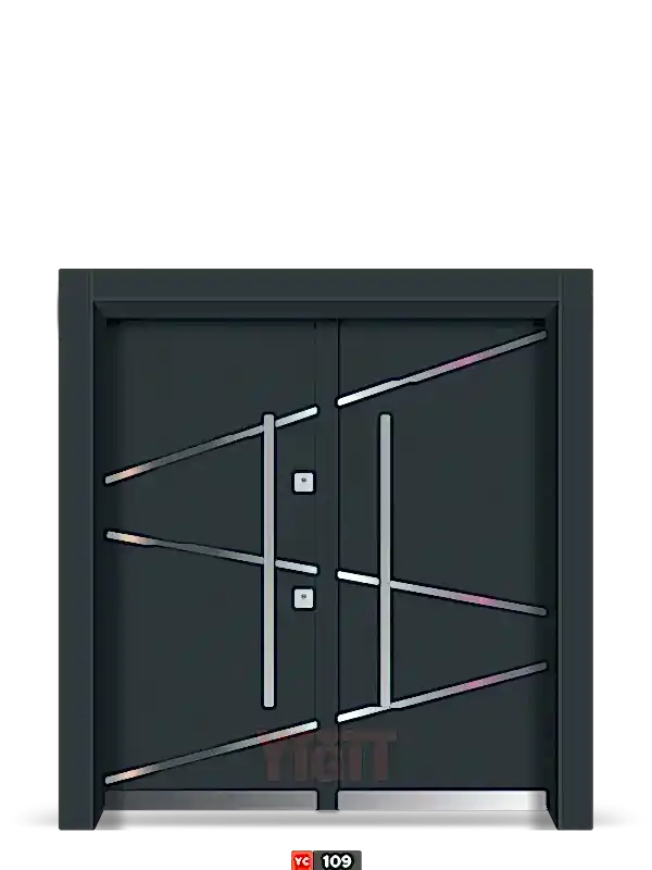 Diagonal Metal Aksanlı Çift Kompozit Kapı Modeli YC 109