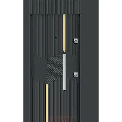 Modern geometrik desenli çelik kapı, siyah-beyaz kontrastlı tasarım	Yiğit Çelik Kapı – Geometrik Modern Model YC 05	Merkezi dairesel desen ve üçgen motiflerle tasarlanmış, siyah-beyaz kontrastlı modern çelik kapı modeli. Estetik simetri ve yüksek güvenlik özelliklerini bir arada sunar.	Yiğit Çelik Kapı’nın modern geometrik modeli YC 05.