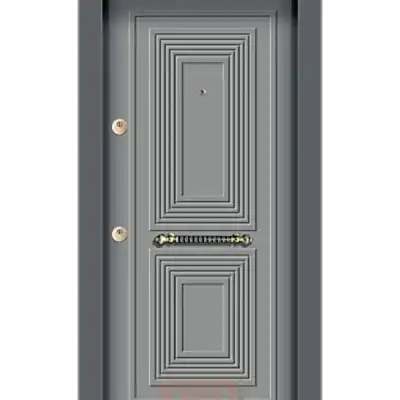 Gri çelik kapı, konsantrik dikdörtgen desenli